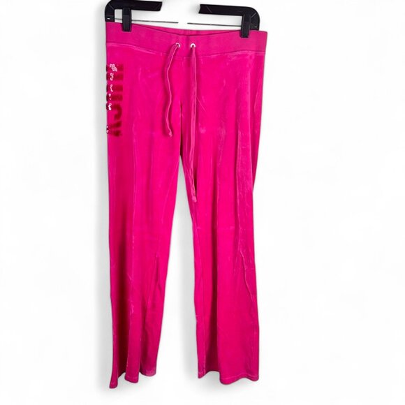 Juicy Couture Pink Velour Pants Sz S Sequin Logo Spellout Y2K * Flawed But Fab * - Picture 1 of 15